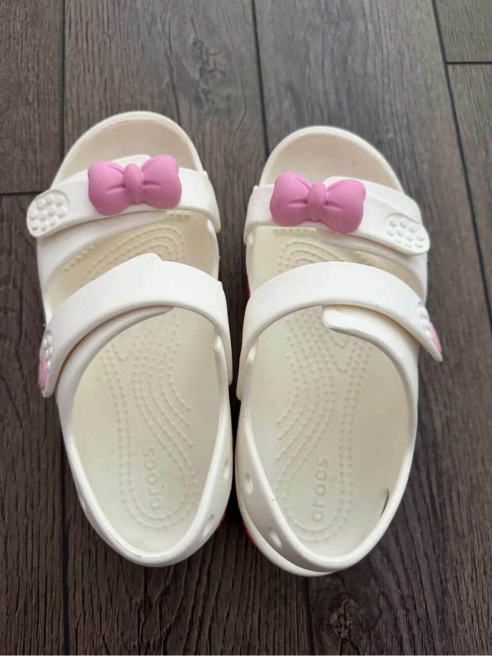 CROCS White Kids Sandals with Pink Bow and Paw-Trim